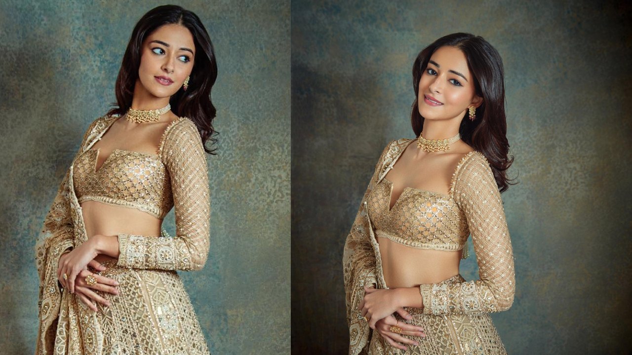 Ananya Panday Wows In Shimmery Golden Lehenga With Statement Choker 874057