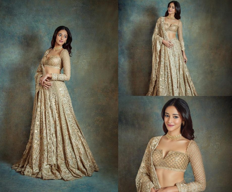 Ananya Panday Wows In Shimmery Golden Lehenga With Statement Choker 874055