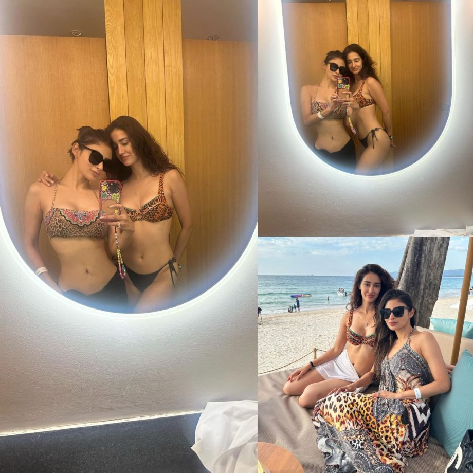 Disha Patani and Mouni Roy go all lovey-dovey on beach in bikinis [Watch] 875264