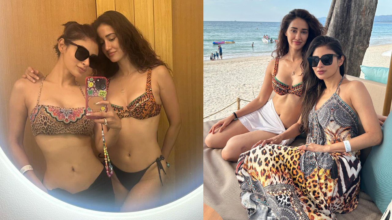 Disha Patani and Mouni Roy go all lovey-dovey on beach in bikinis [Watch] 875262