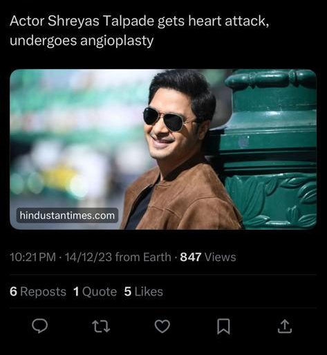 Golmaal Actor Shreyas Talpade suffers severe heart attack on, undergoes angioplasty 873738