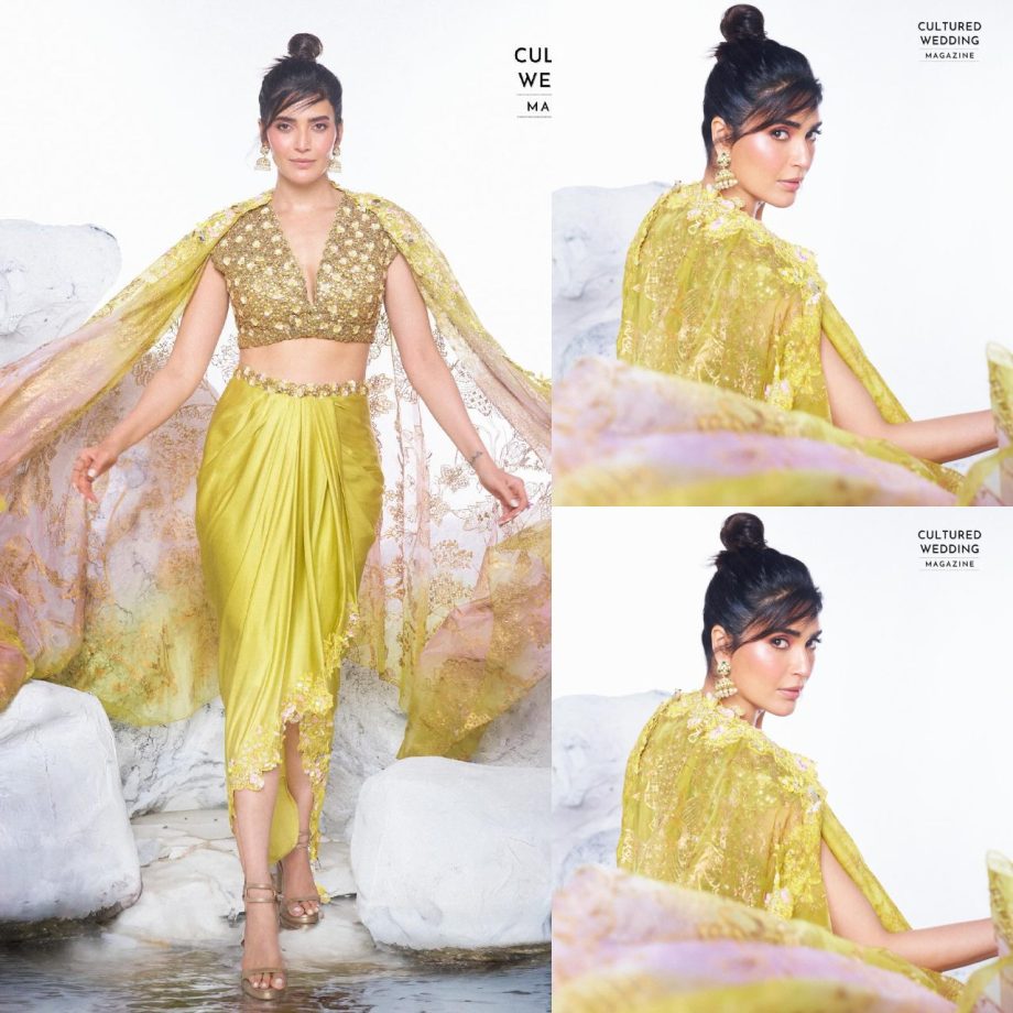 Karishma Tanna Is Ray Of Sunshine Yellow Blouse And Skirt With Cape, See Photos 873717