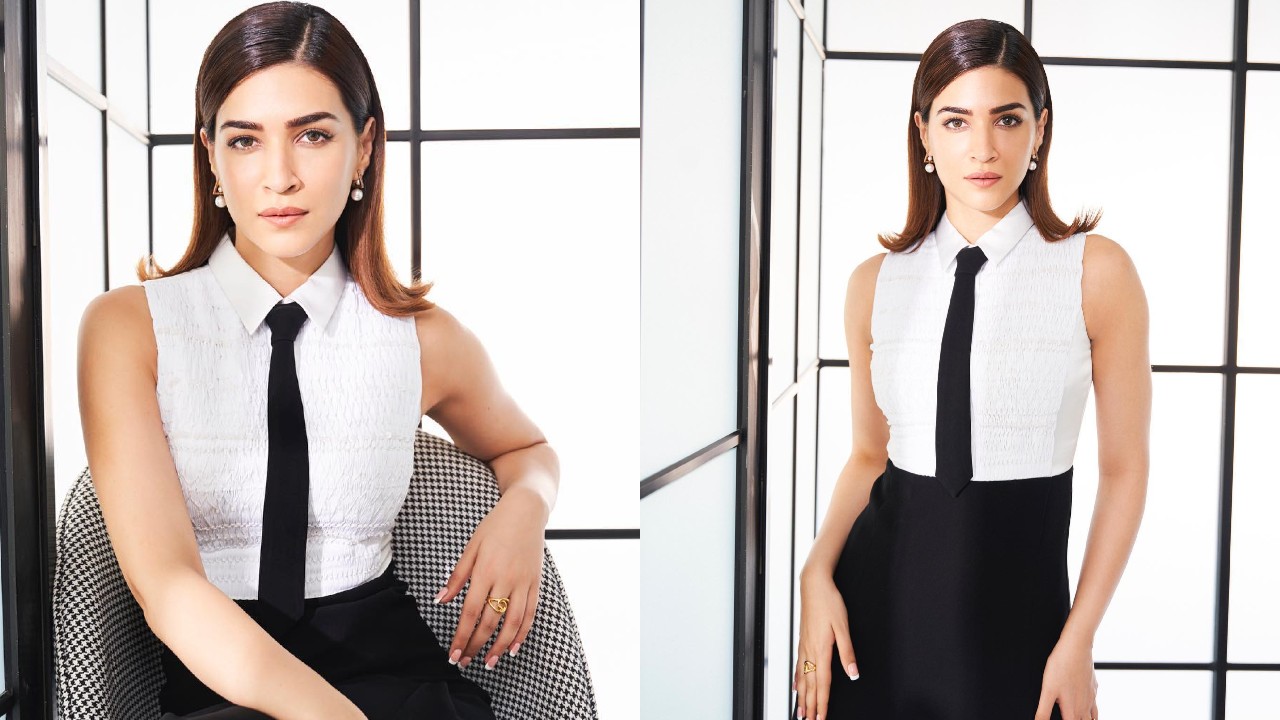 Kriti Sanon does school girl style in white crepe shirt and black skirt, check out