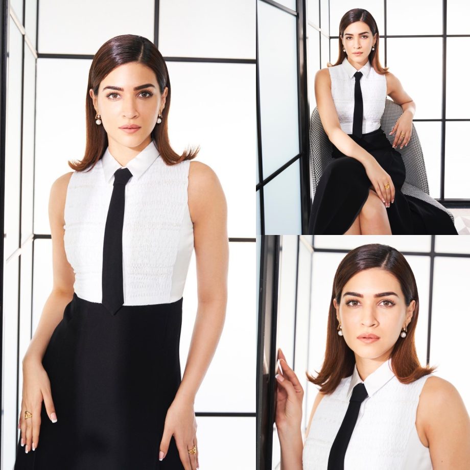 Kriti Sanon does school girl style in white crepe shirt and black skirt, check out 873013