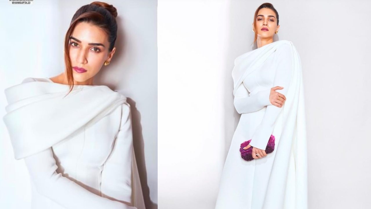 Kriti Sanon Gives Her White Classic Outfit A Pop Spin With Lilac Handbag, See Photos
