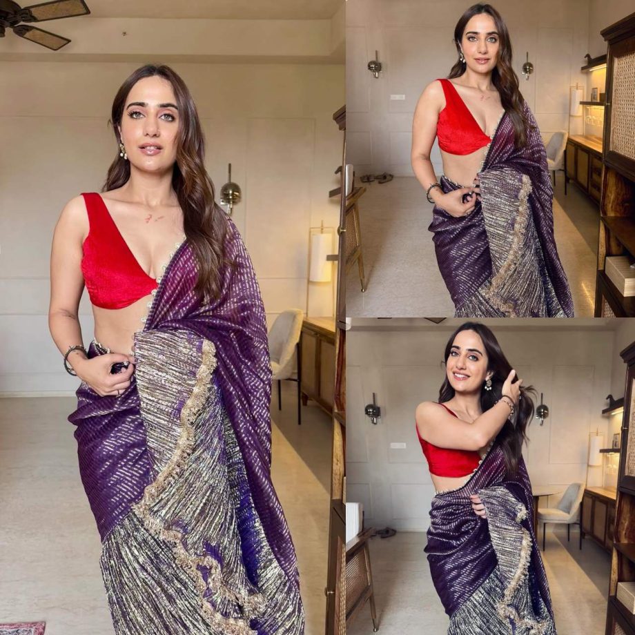 Kusha Kapila weaves allure in purple half and half drape saree set, see photos 873709