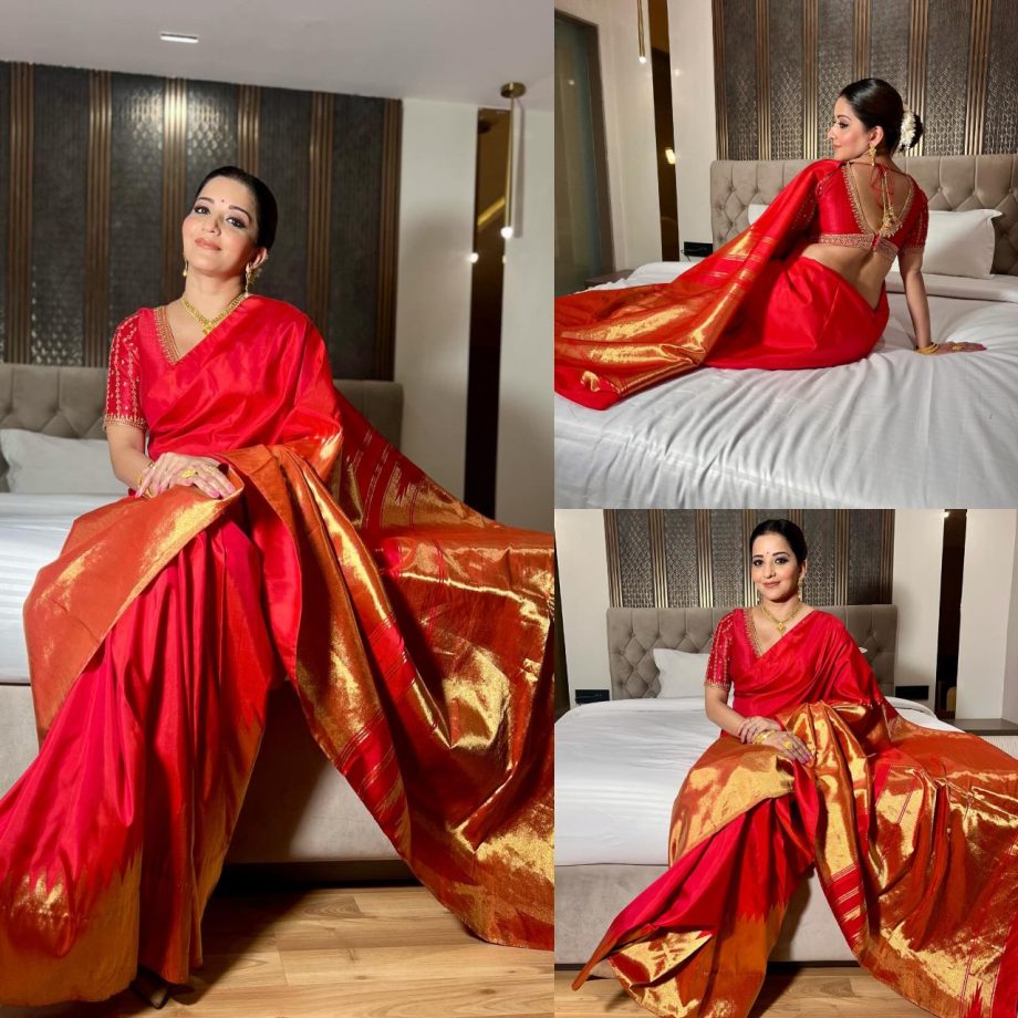 Monalisa Looks Typical Indian Nari In Red Silk Saree, Take A Look 875334