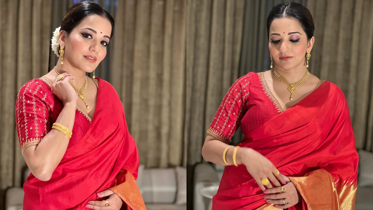Monalisa Looks Typical Indian Nari In Red Silk Saree, Take A Look