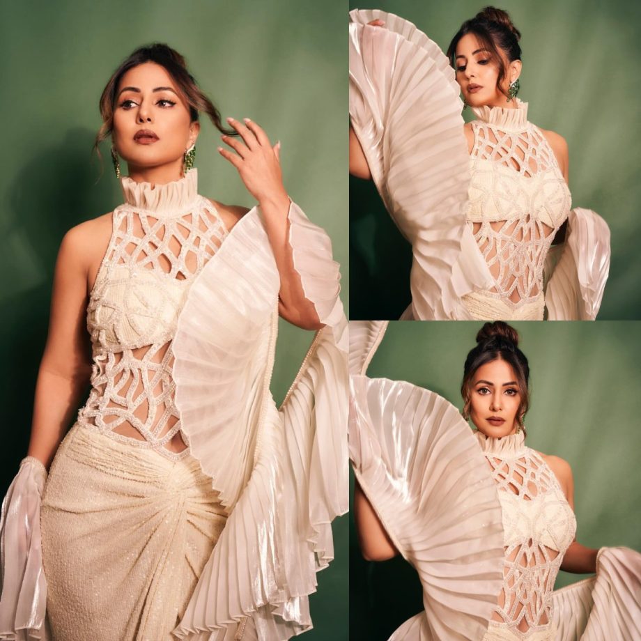 [Photos] Hina Khan goes glam personified in beige sheer ruffle gown 873018