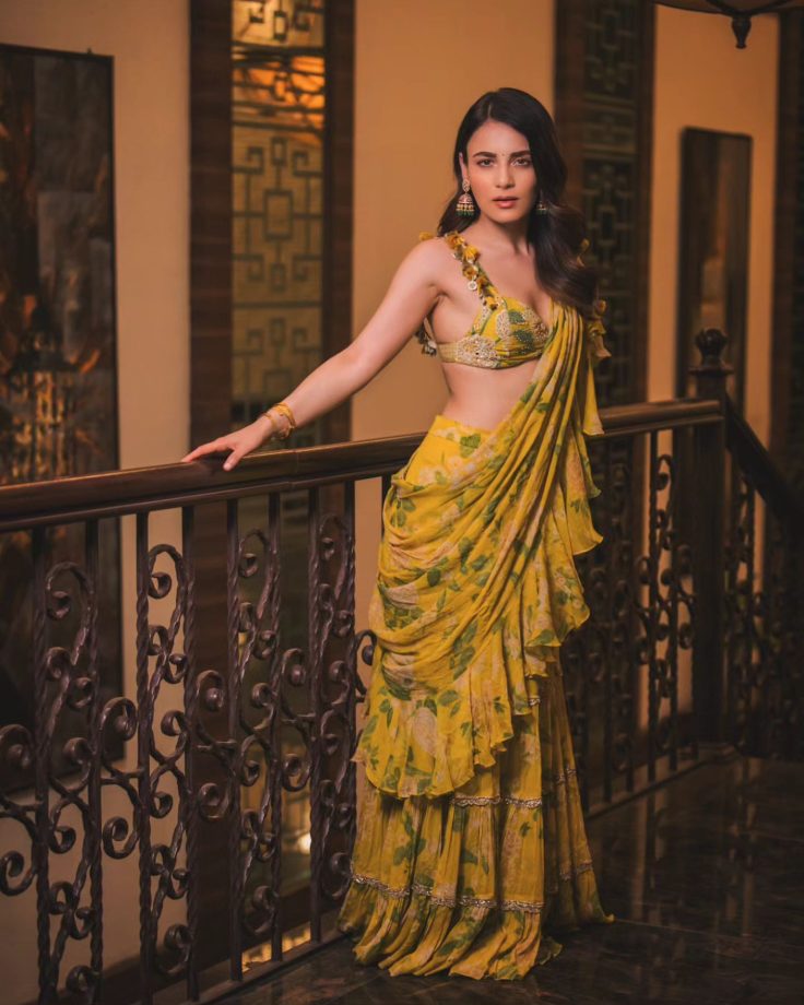Radhika Madan Looks 'Desi Girl' In Ruffle Floral Saree With Sensuous Blouse 872829