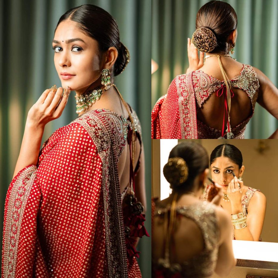 Regal Beauty! Mrunal Thakur stuns heavily embroidered red saree for Hi Nanna promotions 871941