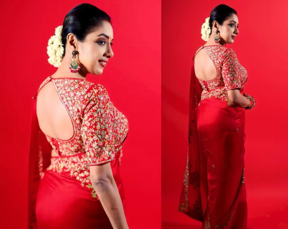 Rupali Ganguly turns ravishing in sheer vermillion red saree and embellished backless blouse 876169