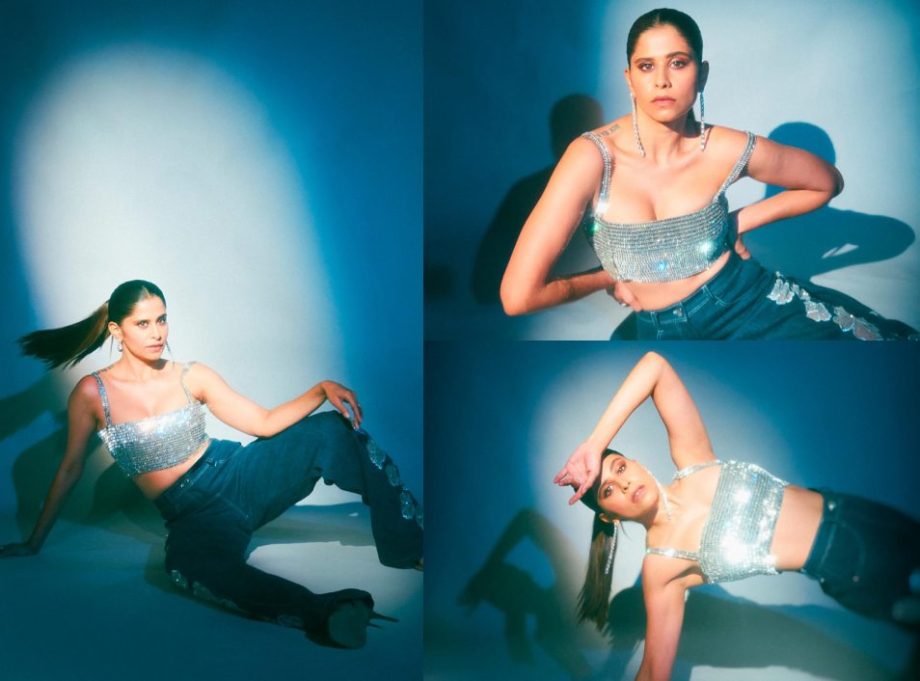 Saie Tamhankar's Glittery Crop Top With Flared Denim Pant Is Perfect Party Pick 875136