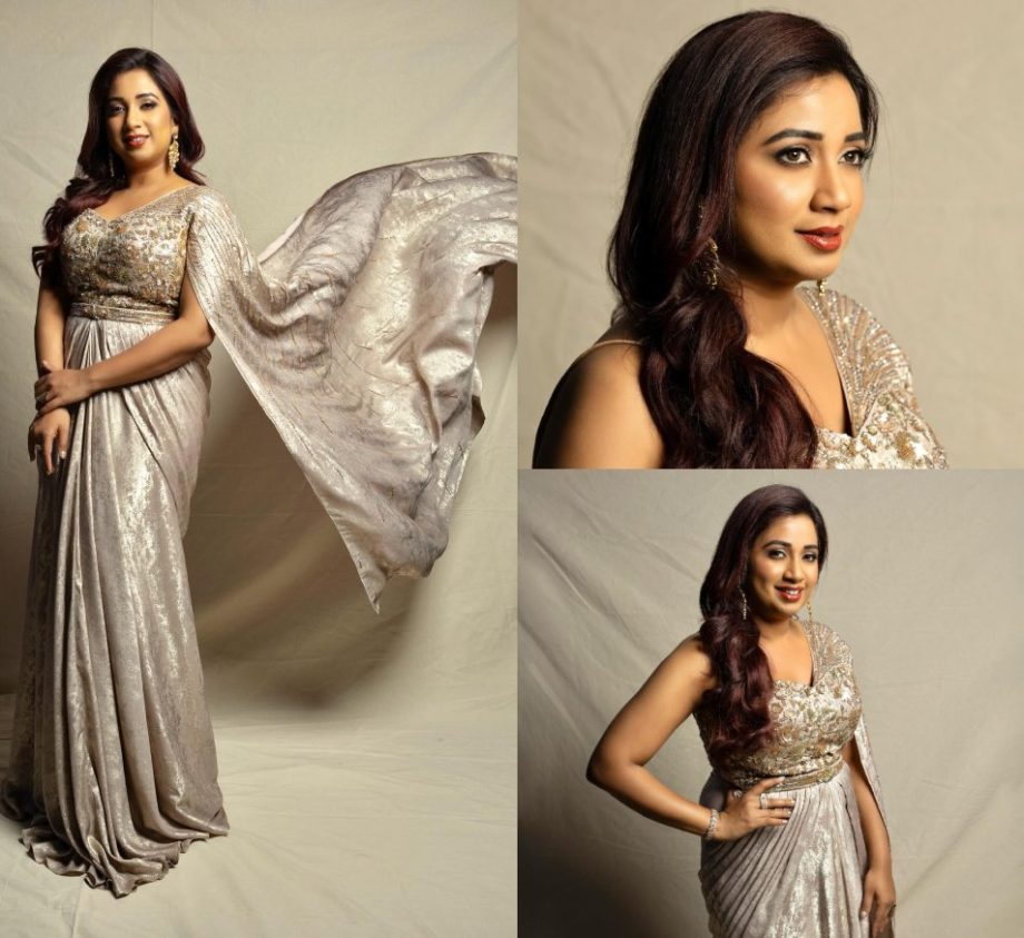 Shreya Ghoshal turns wowzie in embellished metallic grey saree gown, see photos 875601