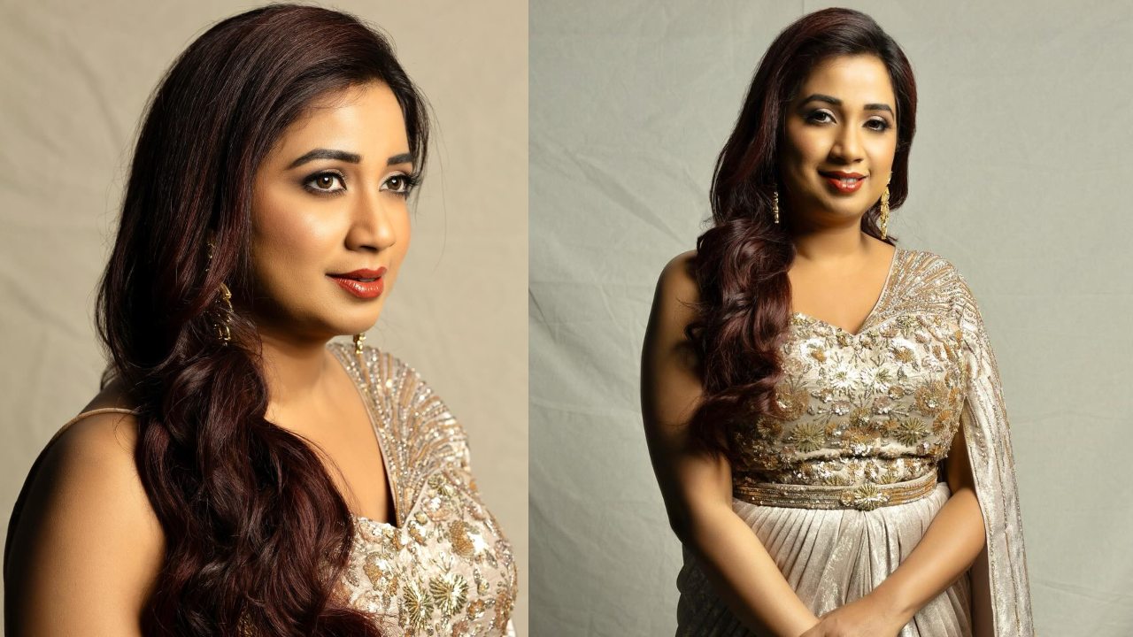 Shreya Ghoshal turns wowzie in embellished metallic grey saree gown, see photos