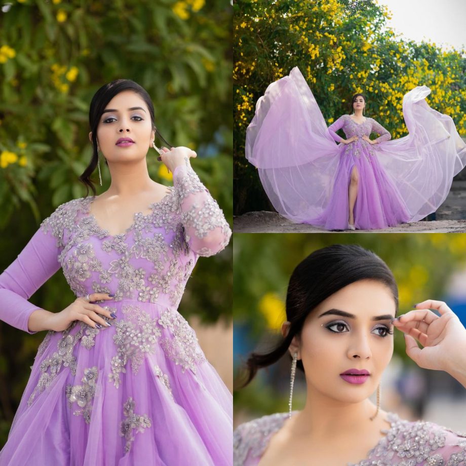Sreemukhi turns princess in tulle lilac embellished gown, Check out 876279