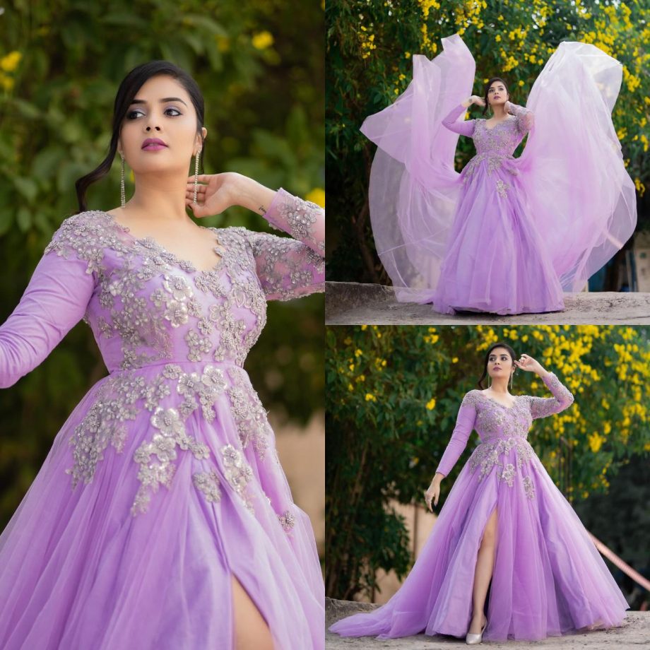 Sreemukhi turns princess in tulle lilac embellished gown, Check out 876278