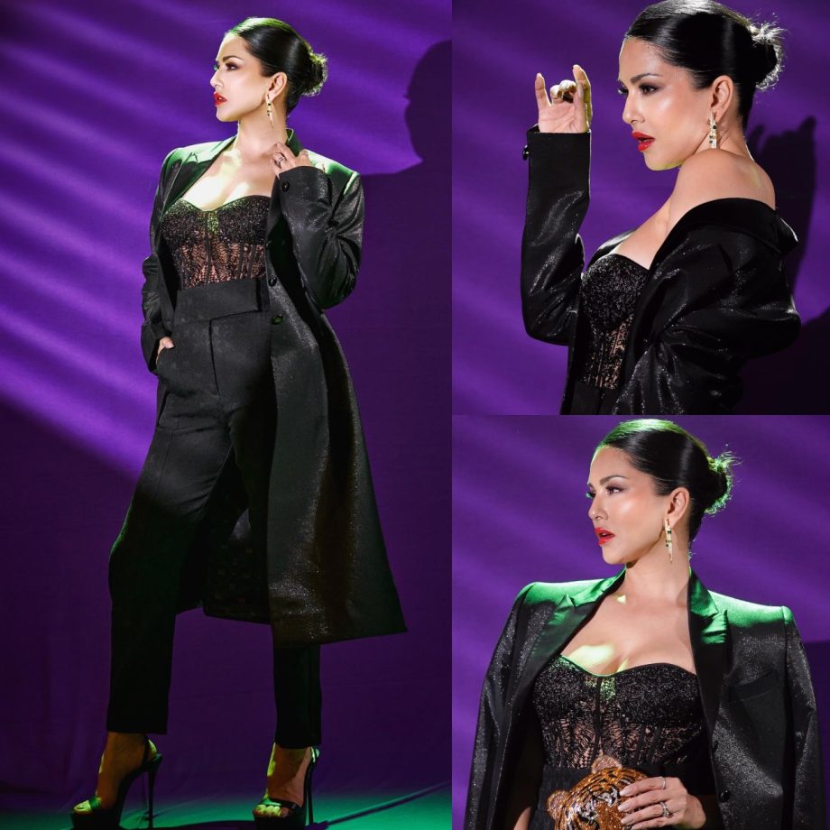 Sunny Leone Boss It Up In Black Pantsuit With A Statement Clutch 875297