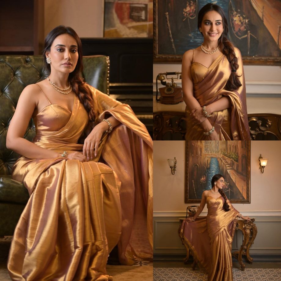 Surbhi Jyoti VS Ankita Lokhande: Whose Looks Elegant Golden Six-yard Saree? 873058