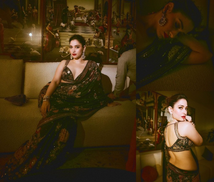Tamannaah Bhatia Redefines Elegance Wearing A Beautiful Floral Saree With Bold Lips 873353