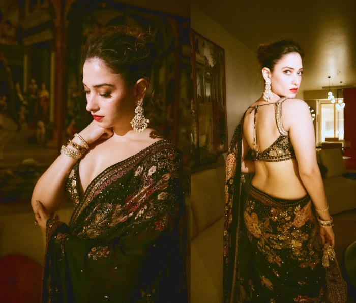 Tamannaah Bhatia Redefines Elegance Wearing A Beautiful Floral Saree With Bold Lips 873352