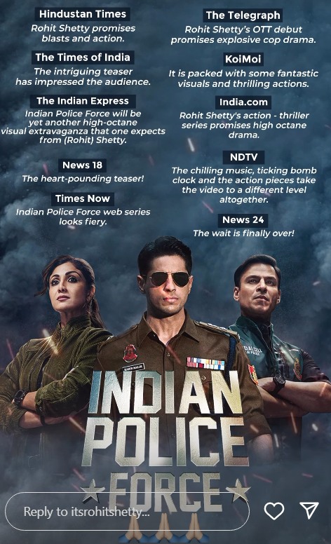 Teaser Rohit Shetty’s Indian Police Force starring Sidharth Malhotra, Shilpa Shetty and Vivek Oberoi has created a massive stir garnering 60Million views in 24 hours! 874154
