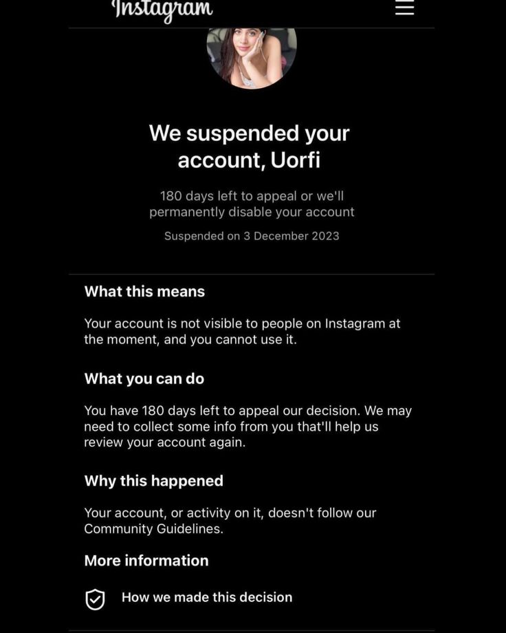 Urfi Javed's Instagram account suspended, here’s what happened next 871929