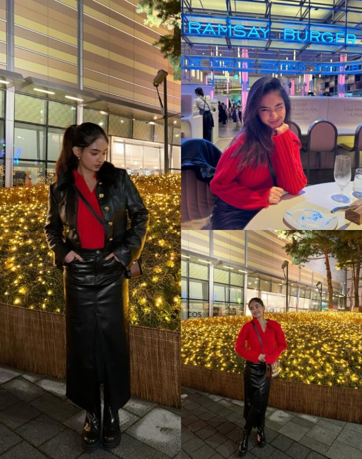 Anushka Sen Begins 2024 In Style Wearing Leather Co-ord Set With Red Sweater 876475