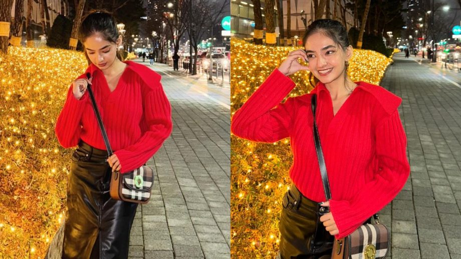 Anushka Sen Begins 2024 In Style Wearing Leather Co-ord Set With Red Sweater 876476