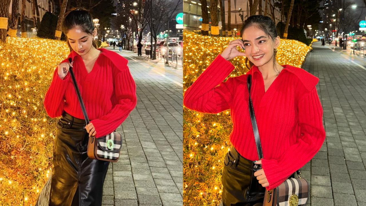 Anushka Sen Begins 2024 In Style Wearing Leather Co-ord Set With Red Sweater