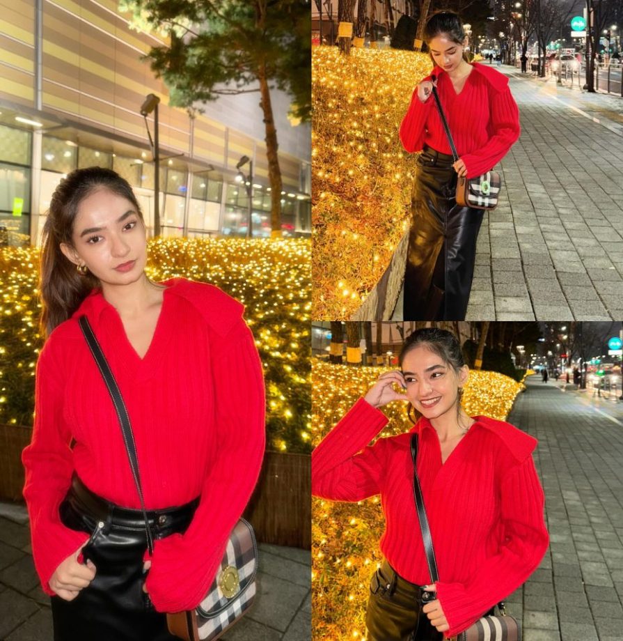 Anushka Sen Begins 2024 In Style Wearing Leather Co-ord Set With Red Sweater 876474