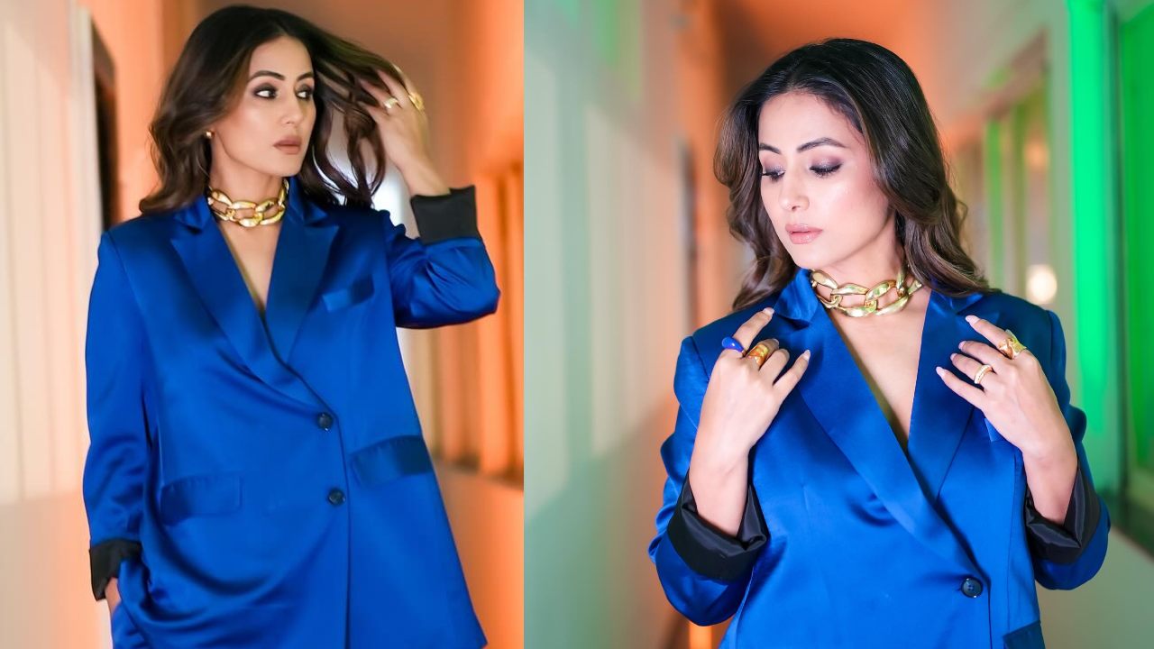 Hina Khan turns boss babe in electric blue baggy pantsuit, see photos