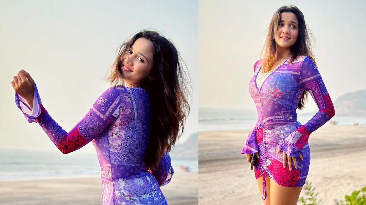 Ashi Singh aces retro glam in purple mini dress on beach, see photos
