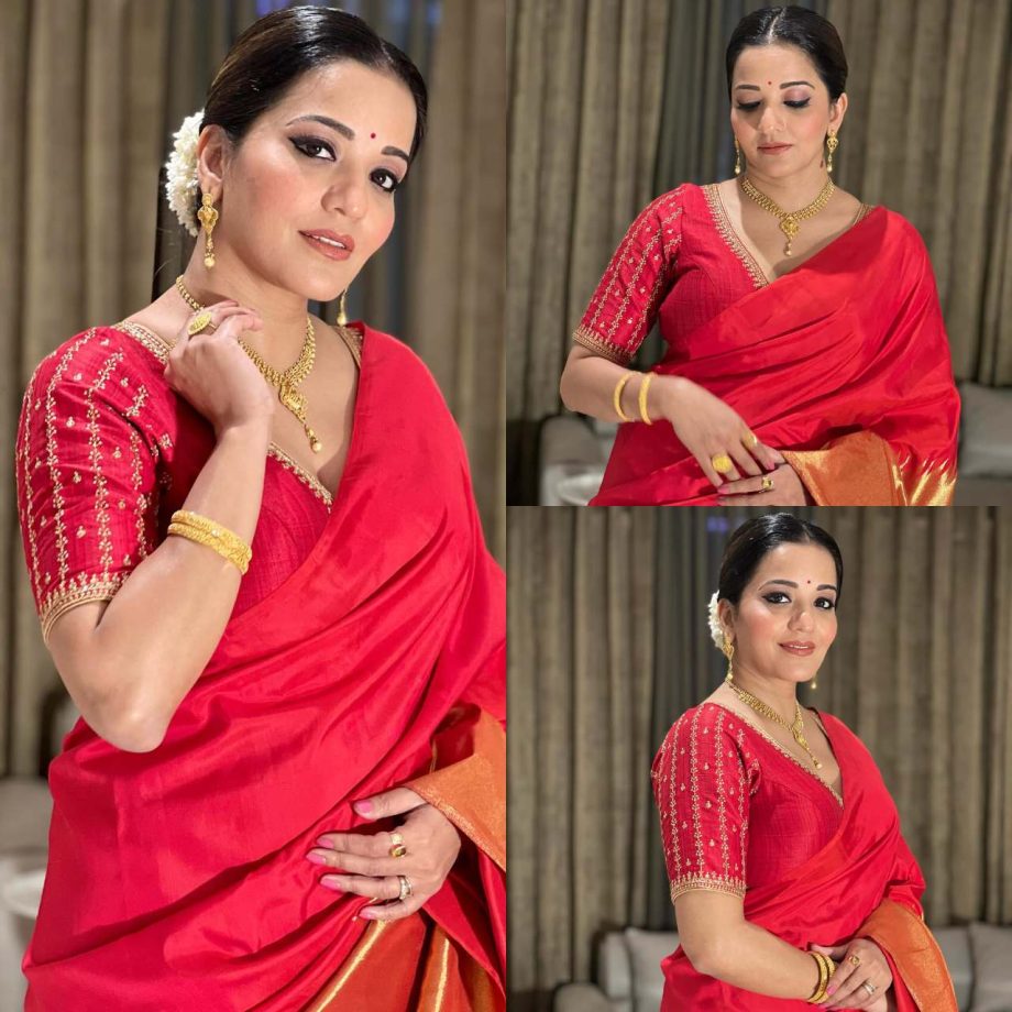 Bhojpuri Beauties Monalisa And Rani Chatterjee Spread Their Charm In Traditional Red Saree 876917