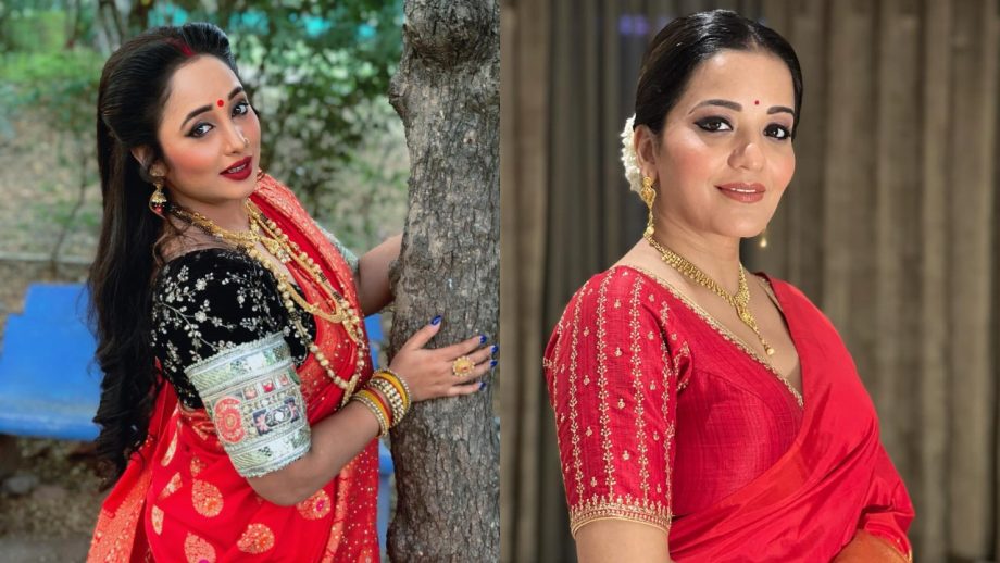 Bhojpuri Beauties Monalisa And Rani Chatterjee Spread Their Charm In Traditional Red Saree 876915
