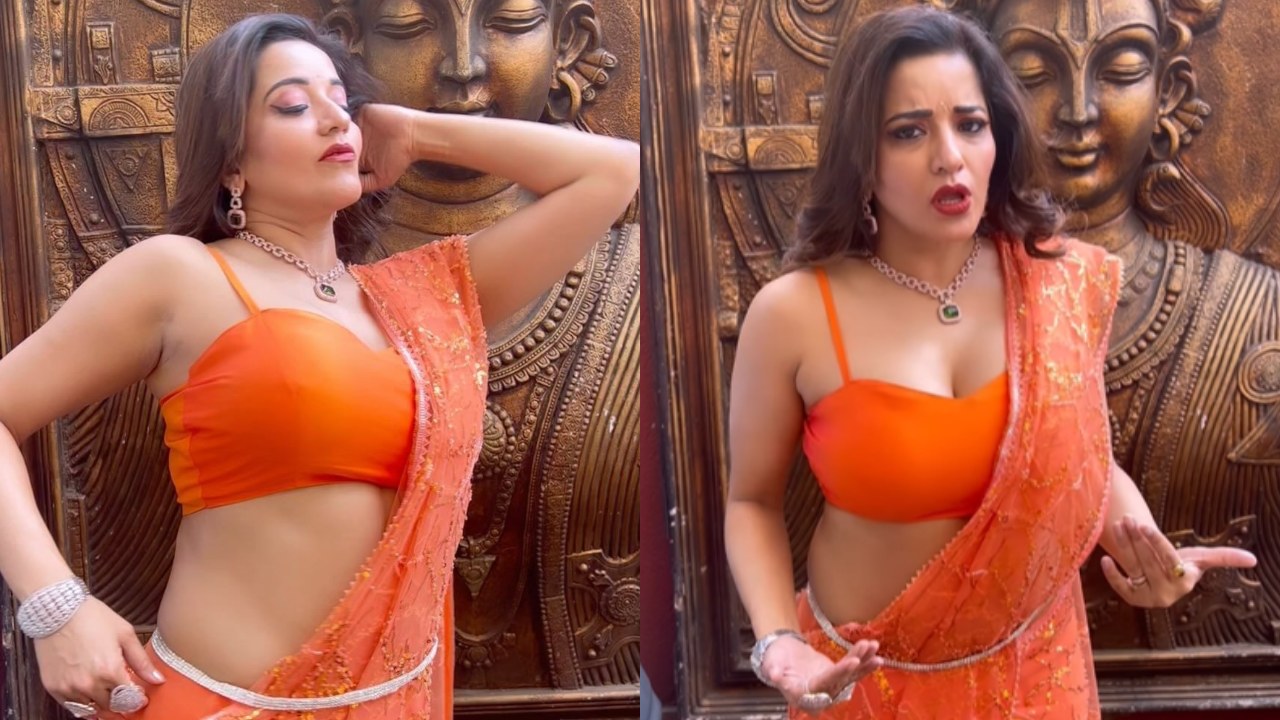 Bhojpuri sensation Monalisa raises temperature in sheer saree and bold blouse design 878355