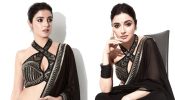 Divya Khosla Kumar is pure divine in sheer black saree and halter neck blouse design [Photos]