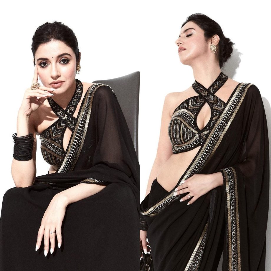 Divya Khosla Kumar is pure divine in sheer black saree and halter neck blouse design [Photos] 878327
