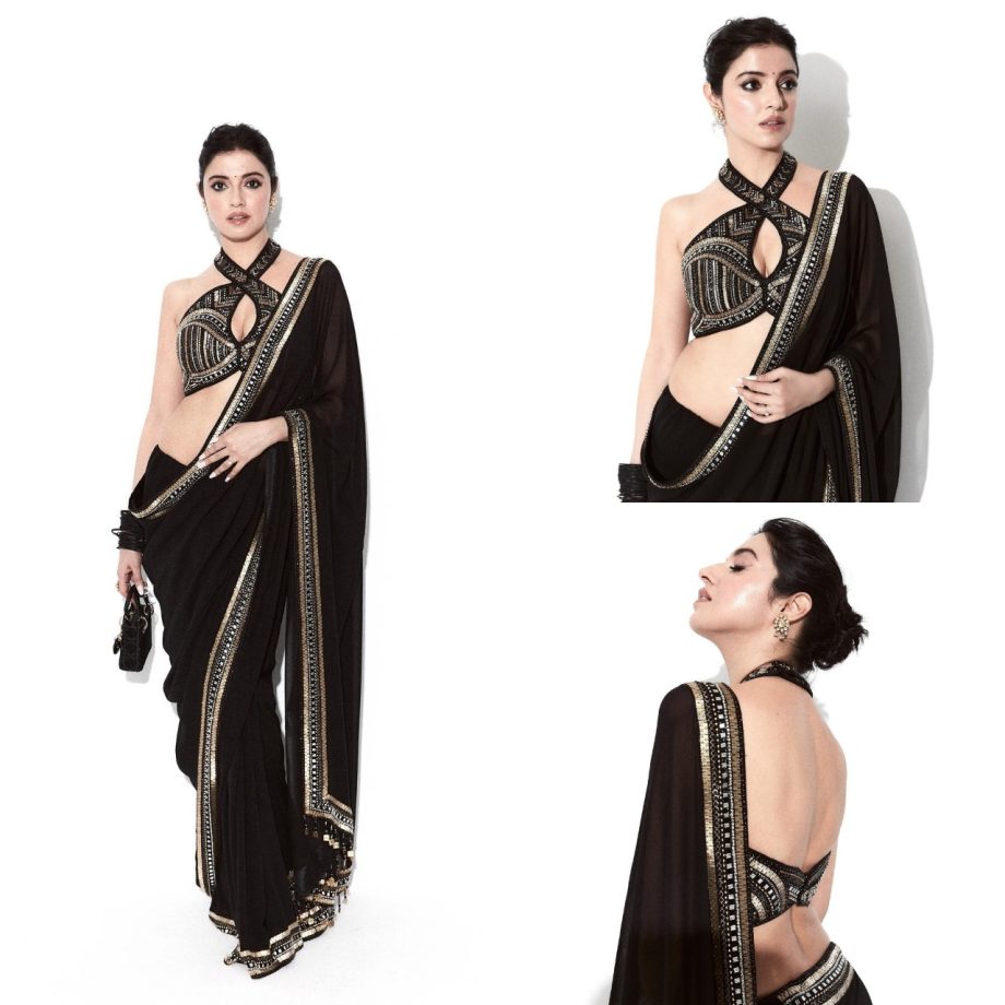 Divya Khosla Kumar is pure divine in sheer black saree and halter neck blouse design [Photos] 878328