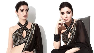 Divya Khosla Kumar is pure divine in sheer black saree and halter neck blouse design [Photos]