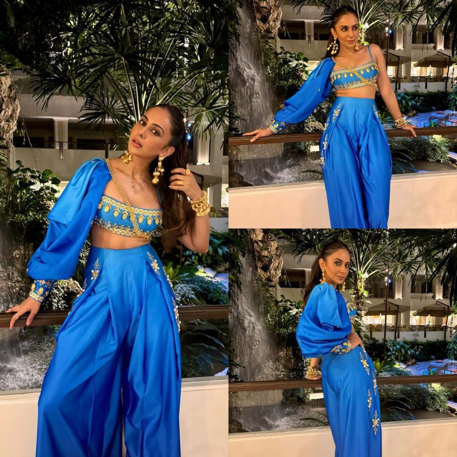 Get Ready This Sangeet Ceremony Like Rakul Preet Singh In Blue Flared Pants And Blouse 880588