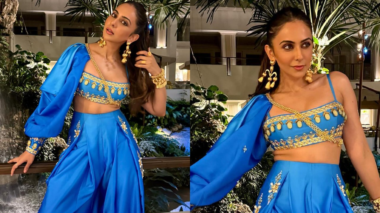 Get Ready This Sangeet Ceremony Like Rakul Preet Singh In Blue Flared Pants And Blouse