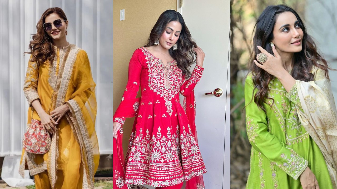 Go Chic! Take Cues From Rubina Dilaik, Hina Khan And Surbhi Jyoti To Look Best In Embroidered Salwar Suit