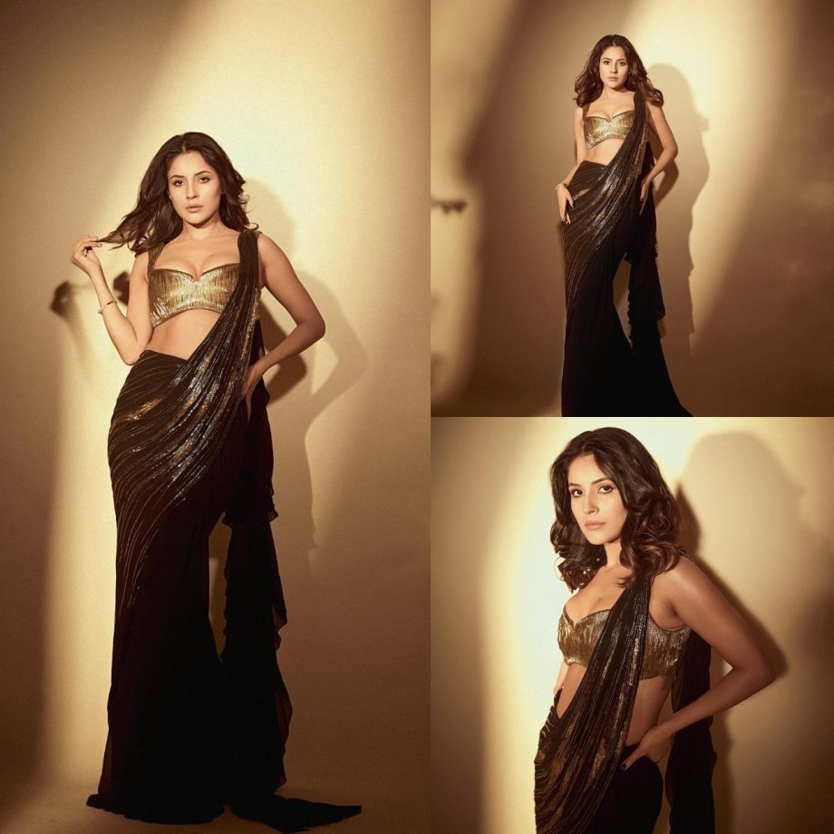 Golden Touch: Shehnaaz Gill turns glamorous in glittery black saree 878352