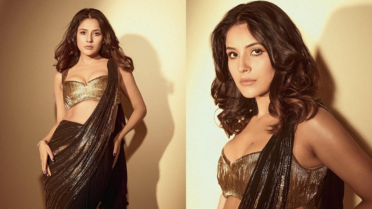 Golden Touch: Shehnaaz Gill turns glamorous in glittery black saree