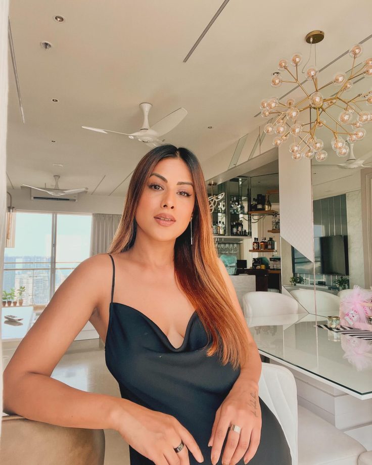 Gorgeous: Nia Sharma stuns in plunge neck satin LBD 877041