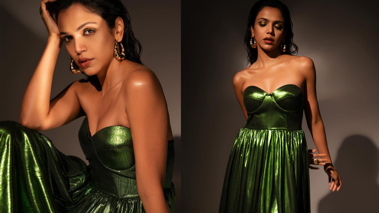 In Photos: Shriya Pilgaonkar Spreads Magic In Green Metallic Strapless Dress