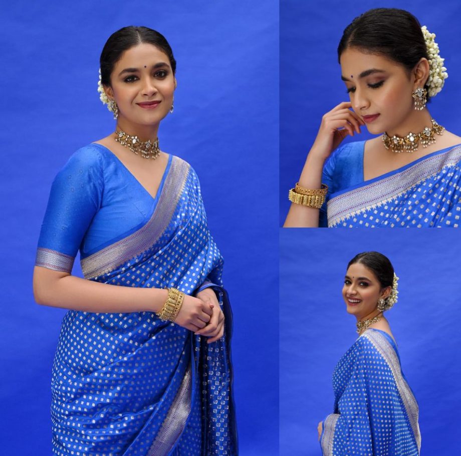 Keerthy Suresh is vision to behold blue Banarasi saree, check out 877324