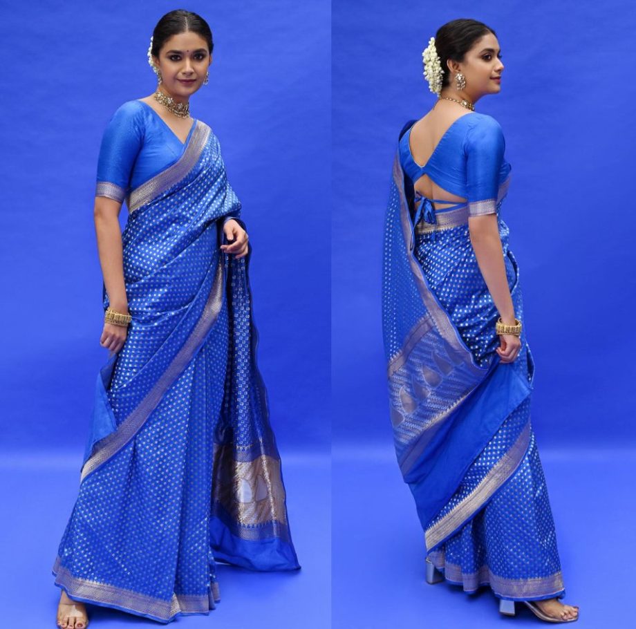 Keerthy Suresh is vision to behold blue Banarasi saree, check out 877323