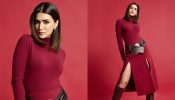 Kriti Sanon turns up sass in maroon turtle neck top and thigh-high slit skirt